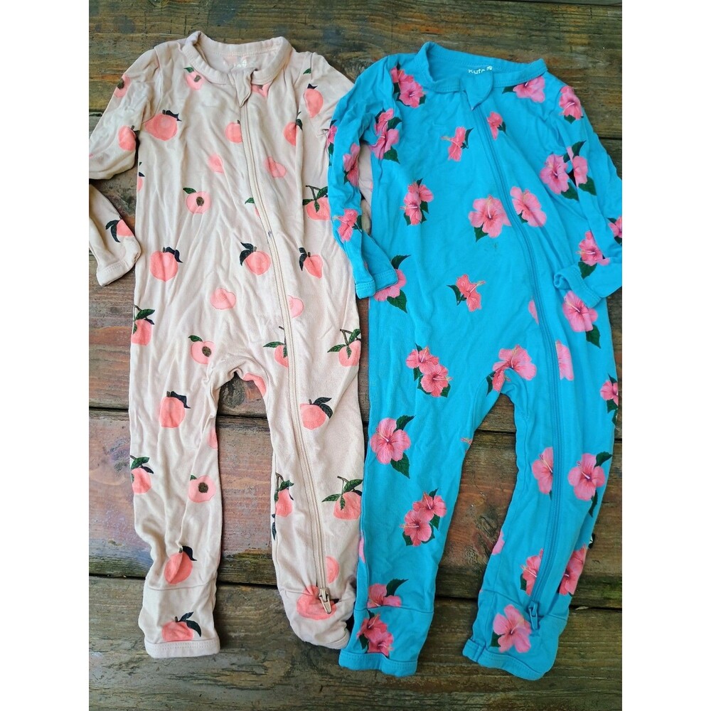 Kyte Baby Girls Sleeper Lot Pajamas Hibiscus Peach 12-18 Months